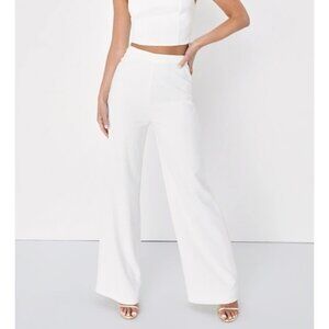 Lulus Enticing Endeavors Wide Leg Casual Work Pants Sz Small Womens White